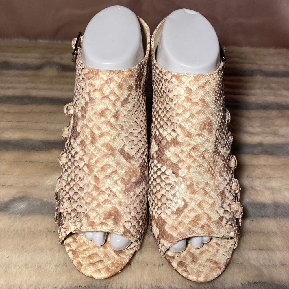 Vince Camuto Ankara Snake Desert Sand Sahara Leather Block Heels‎ size 7M